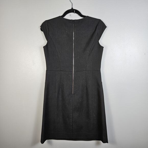 Ann Taylor Loft Petite 4P Cap Sleeve Sheath Black Dress Pockets LBD Classic - Picture 2 of 5